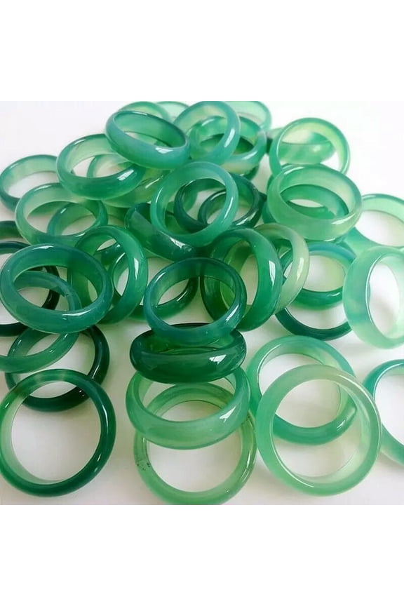 100pcs Wholesale Natural Green Agate Ring Jewelry Gemstone Band Rings Lots