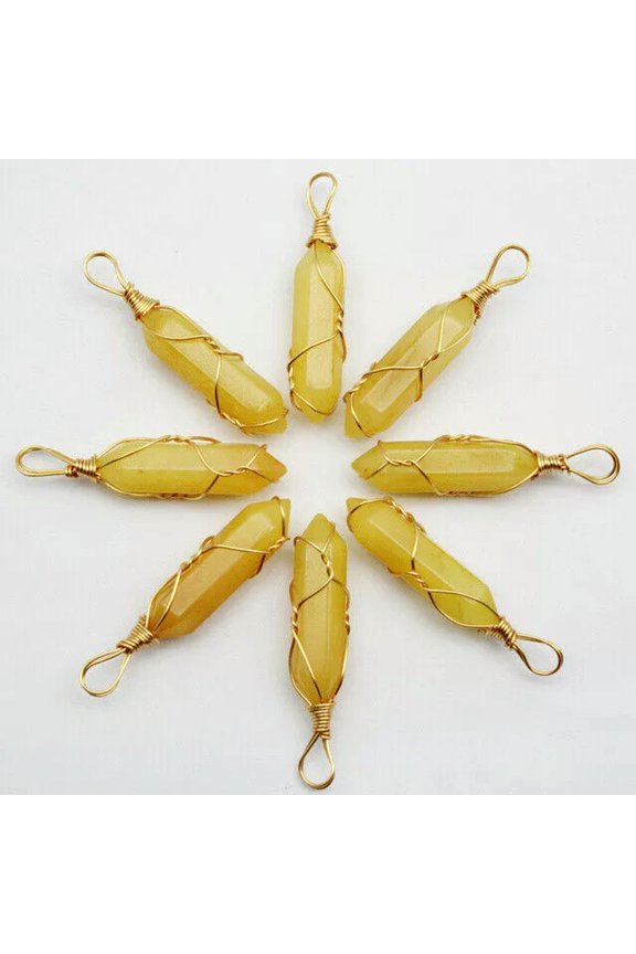 100pcs Wholesale Yellow Glass Pillar Shape Handmade Golden Iron Wire Pendants