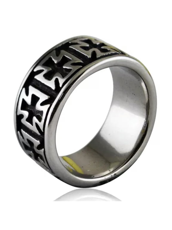 10MM Antique Iron Cross Ring Men Women Stainless Steel Cross Biker Punk Ring New-10