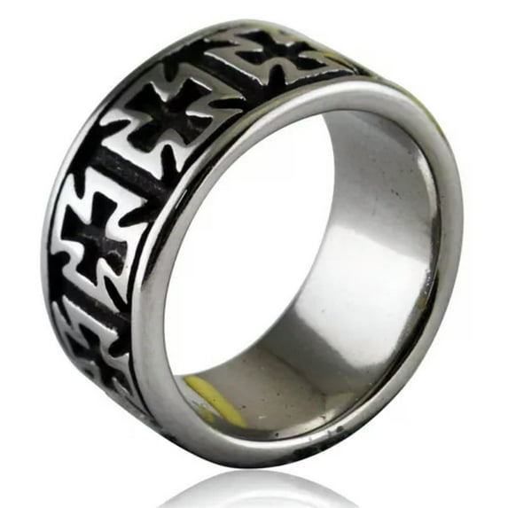 HOOUN 10MM Antique Iron Cross Ring Men Women Stainless Steel Cross Biker Punk Ring New-13