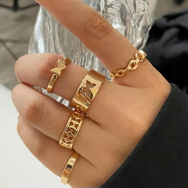 HOOUN 10PCS Gold Color Vintage Ring Creative Retro Joint Ring Pearl Zircon Finger R:yq-A14