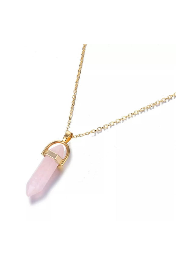 10PCS Hexagonal Column Quartz Gold Necklace Pendant Fashion Natural Stone Crysta