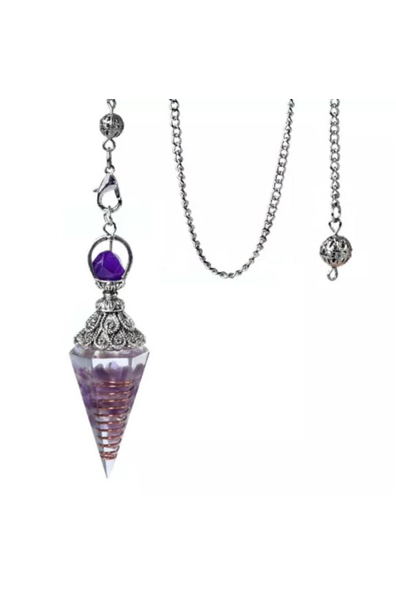 10PCS Natural Reiki Chakra Quartz Pendulum Healing Chips Stone Chain Pendants-Amethyst