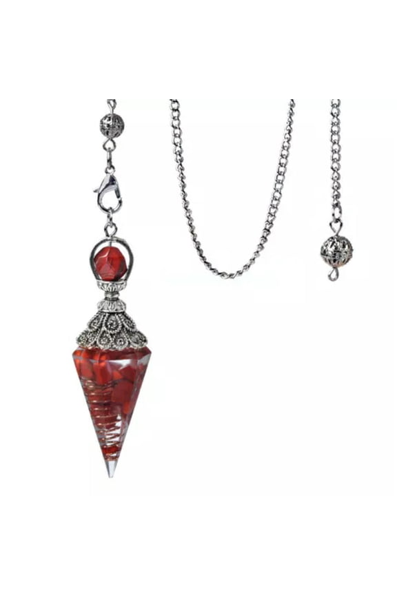 10PCS Natural Reiki Chakra Quartz Pendulum Healing Chips Stone Chain Pendants-Red Jade
