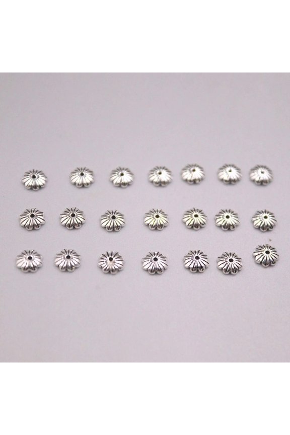 10PCS Solid 925 Sterling Silver 5mm Flower Round Circle Bead Small Pendant