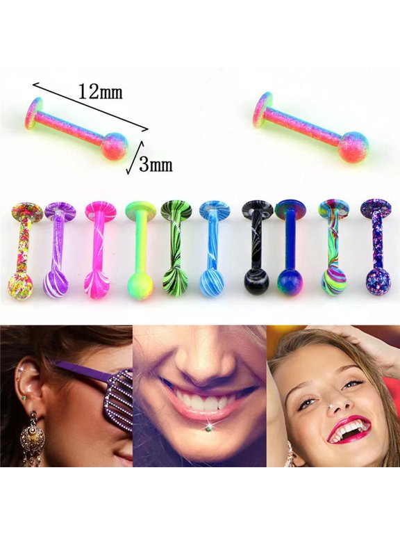 10Pcs 16G Stainless Steel Tragus Ball Lip Labret Ring Bar Piercing JewelU-lq@
