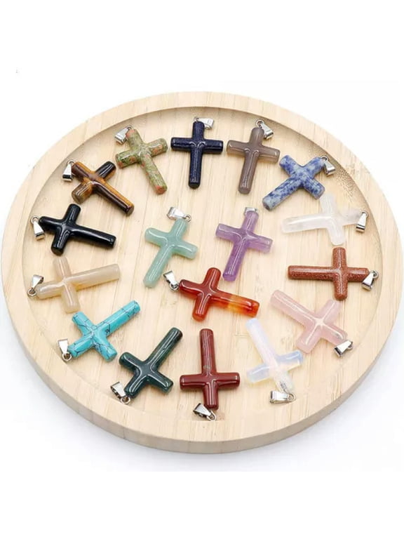 10Pcs Charms Natural Cross Shape Crystal Agate Gem Stone Pendants Jewelry Making-Mix color