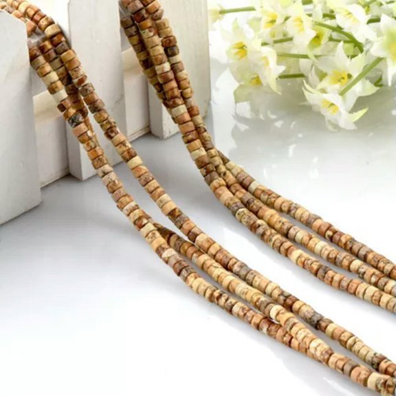 HOOUN 10Strand Natural Picture Stone 2x4mm Smooth Tyre Wheel Spacer Loose Beads 15''
