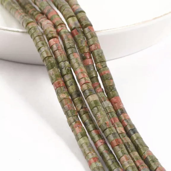 HOOUN 10Strand Natural Unakite Stone 2x4mm Smooth Tyre Wheel Spacer Loose Beads 15''
