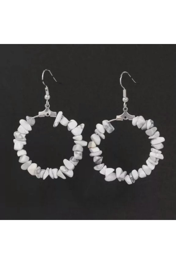 10pairs Natural Healing Quartz Gemstone Round Dangle Hook Women Stone Earrings-White Turquoise