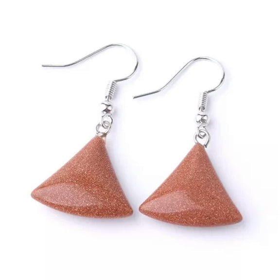 HOOUN 10pairs Natural Stone Drop Earrings for Women Men Small Fan-shaped Earring-Coffee Sand