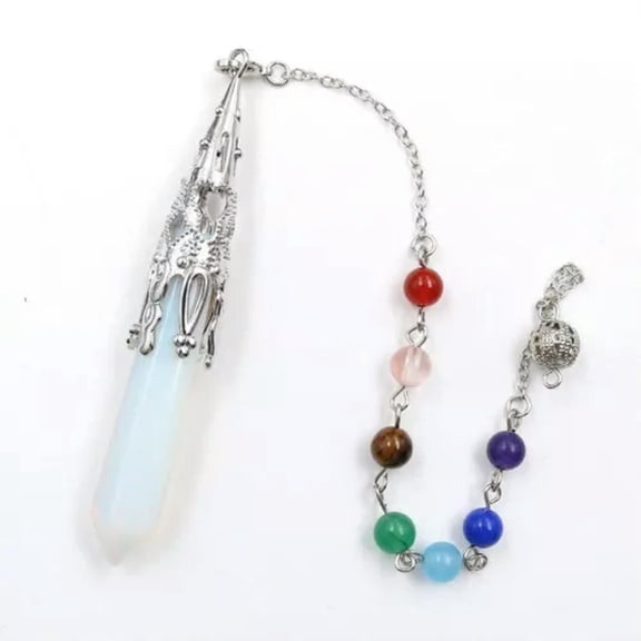 HOOUN 10pc Natural Stone Healing Jewelry Reiki Hexagonal Chakra Chain Crystals Pendant-Opal Chakra