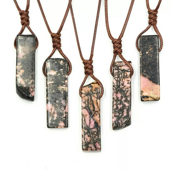 HOOUN 10pc Rhodonite jasper Flat Woven Pendant Necklace Energy Reiki Amulet
