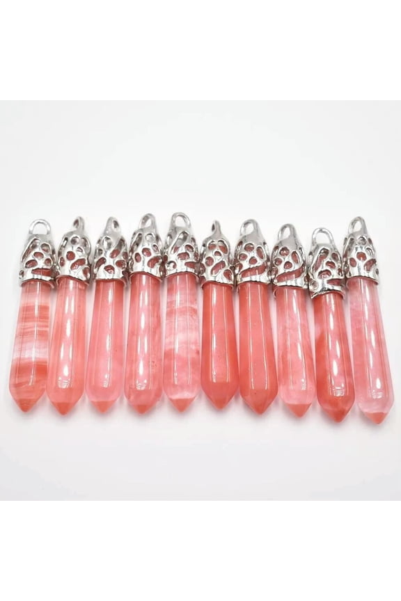 10pc Watermelon Crystal Natural Gemstones Hexagonal Pointed Reiki Chakra Pendant