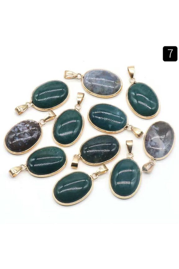 10pcs 19-26mm Mix Agate Gem stone Oval Pendants Prism Magic Reiki Healing Amulet-India Agate