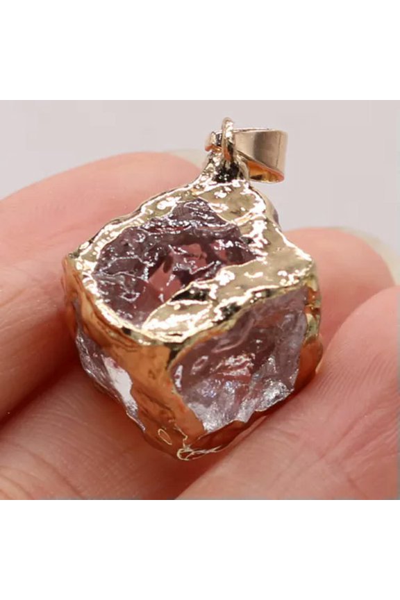 10pcs 25mm Square Rainbow Multicolor Glass Crystal Chakra Rock Stone Pendants-Pink-25x25mm