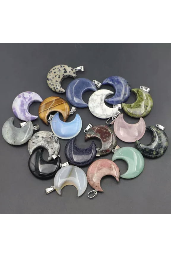 10pcs 30mm Natural Crystal Moon Stone Pendant Healing Reiki Quartz Jewelry DIY