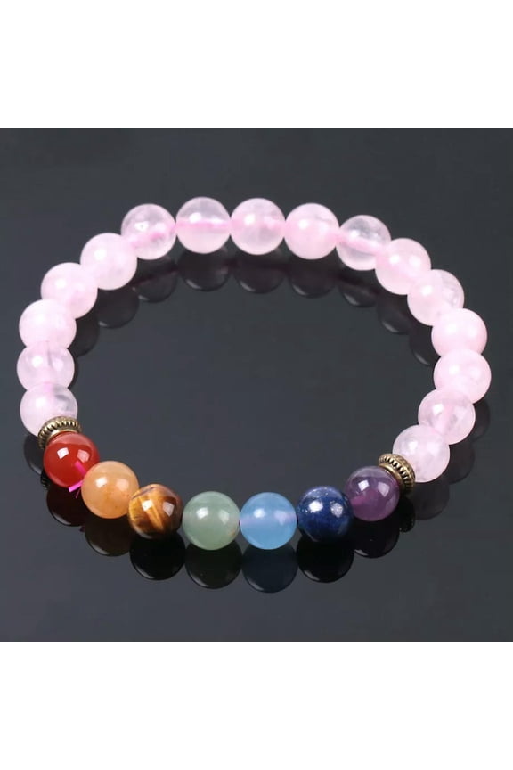 10pcs 8mm 7 Chakra Stone Bracelet Pink Quartz Stone Beads Balance Bracelets