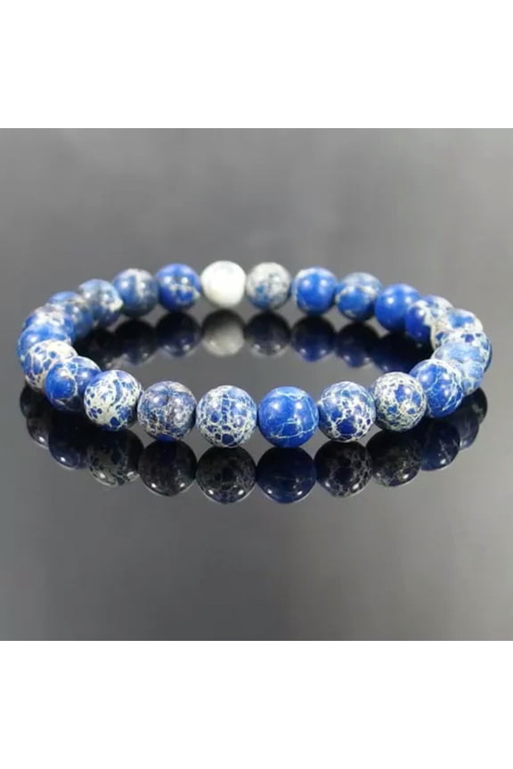 10pcs 8mm Natural Gemstone Beads Stretchy Bracelet Agate Jade Crystal Healing-blue sea sediment jasper-7 1/2"(26pcs beads)