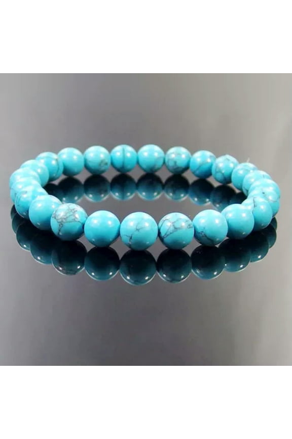 10pcs 8mm Natural Gemstone Beads Stretchy Bracelet Agate Jade Crystal Healing-blue turquoise-7 1/2"(26pcs beads)
