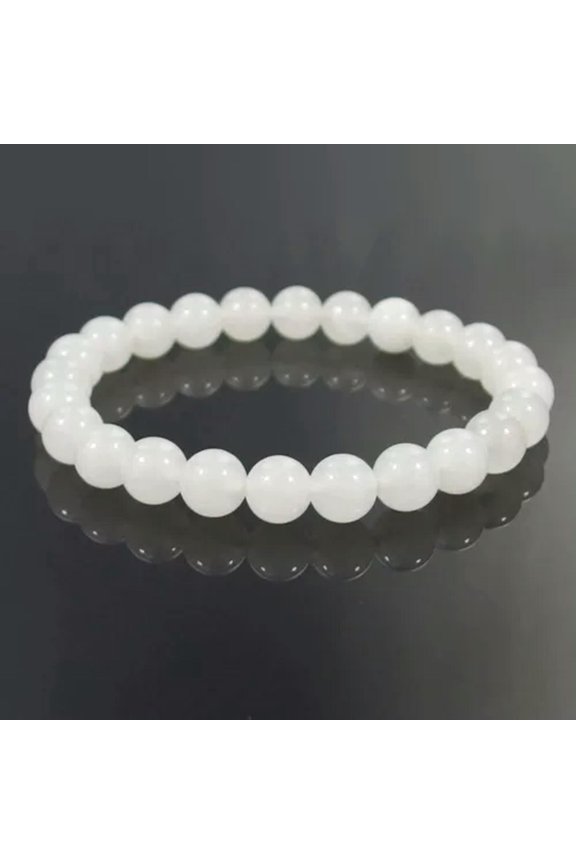 10pcs 8mm Natural Gemstone Beads Stretchy Bracelet Agate Jade Crystal Healing-white jade-7 1/2"(26pcs beads)
