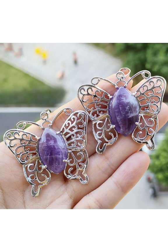 10pcs Amethyst Gems Butterfly Pendants CP Magic Reiki Healing Amulet