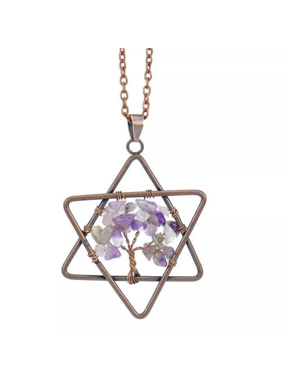 10pcs Amethyst Gems Star Of David Tree Pendants Necklace Charkra Reiki Amulet