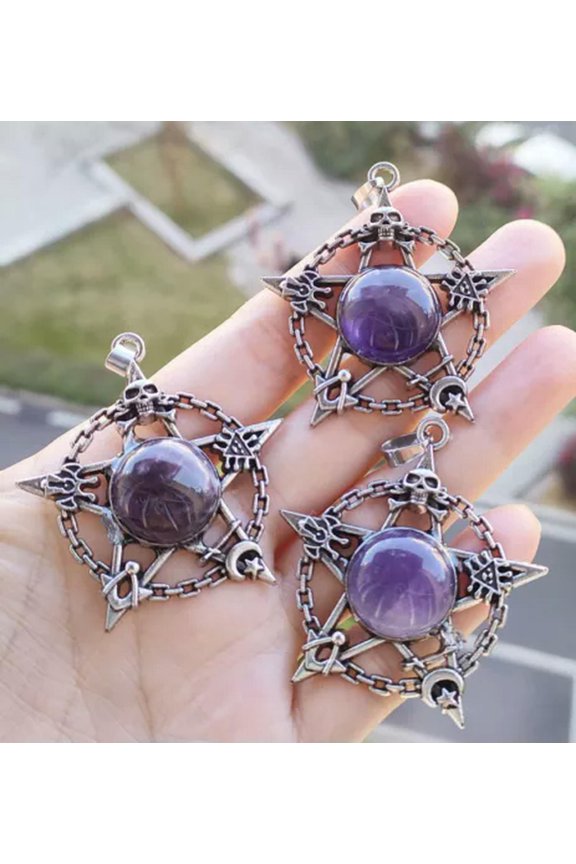 10pcs Amethyst Gems Star Skull Moon Pendants Chakra Reiki Healing Amulet