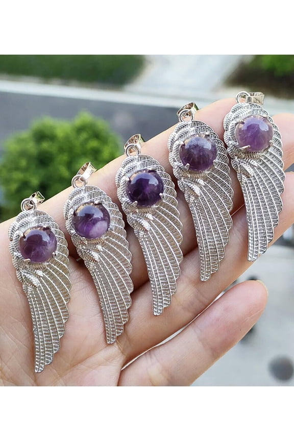 10pcs Amethyst Gems Stone Angel Wing Pendants Luck Energy Reiki Healing Amulet