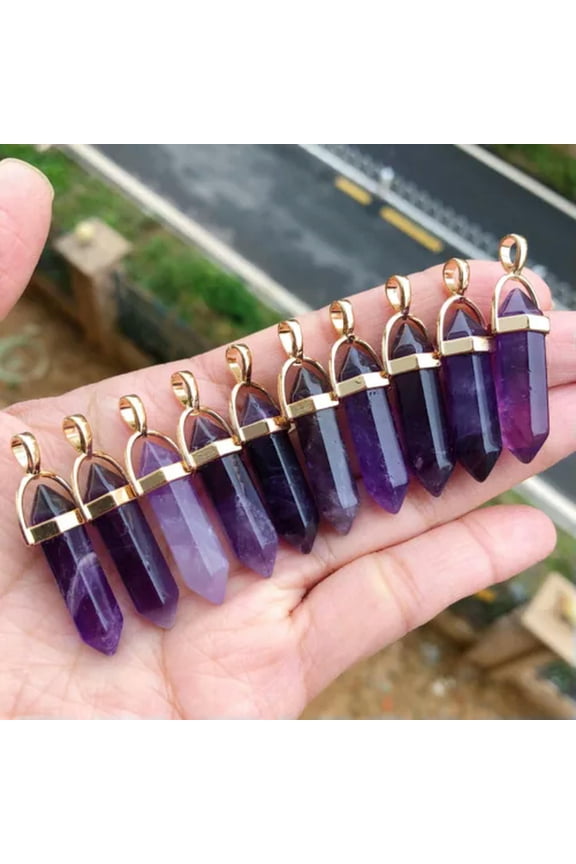 10pcs Amethyst Gems Stone Hexagon Pendant Chakra Reiki Healing Amulet