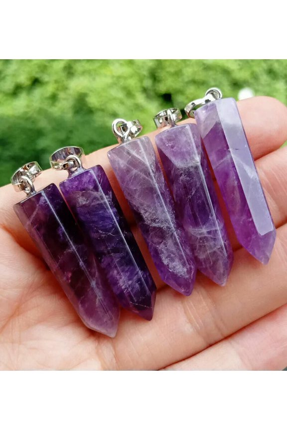 10pcs Amethyst Stone Hexagon Pendants Healing Point Chakra Reiki Healing Amulet