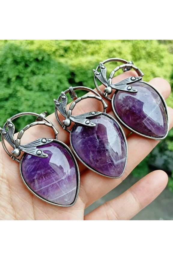 10pcs Amethyst stone Dragonfly Pendants bead Energy Reiki Chakra Amulet