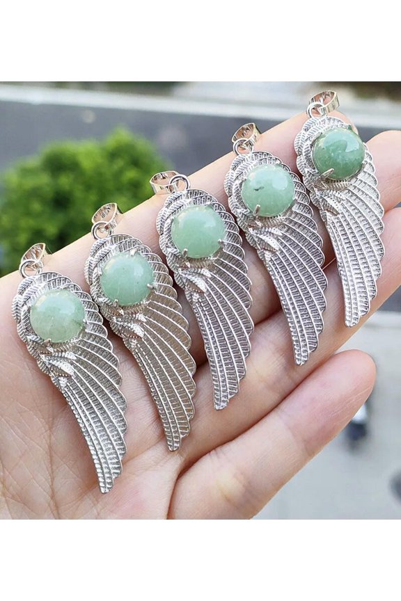 10pcs Aventurine Gems Stone Angel Wing Pendants Luck Energy Reiki Healing Amulet