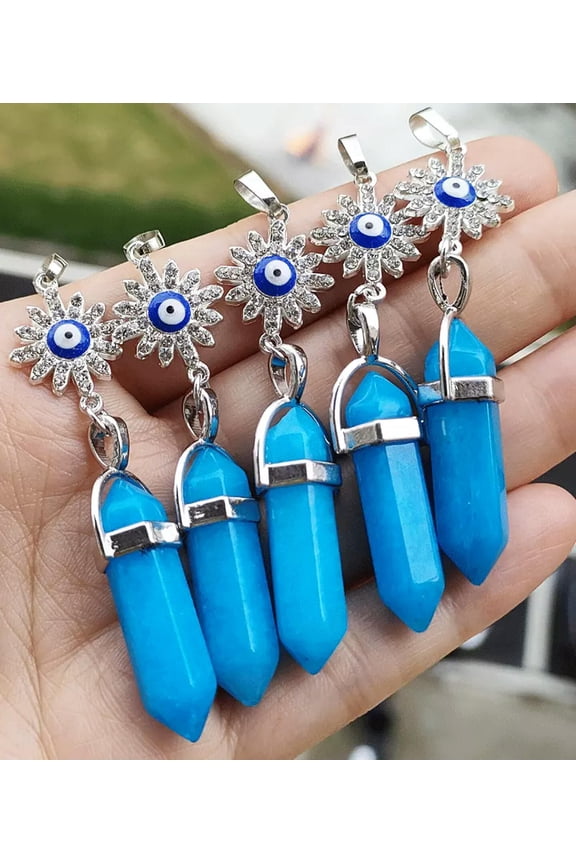 10pcs Blue Jade Gems Sun Pendants Chakra Reiki Amulet Chrismas gift