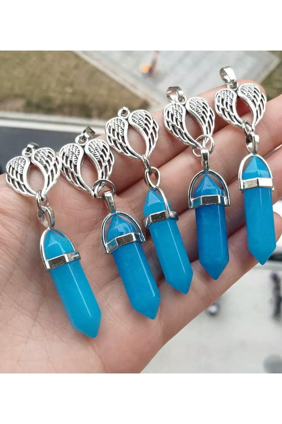 10pcs Blue Jade Gems stone Angel Heart Pendants Chakra Reiki Healing Amulet