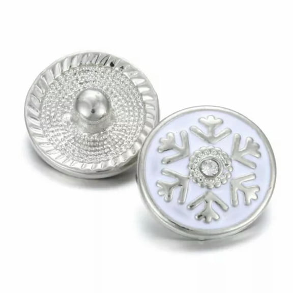 HOOUN 10pcs Christmas Snap Rhinestone Snowflake Snap Button Fit 18mm Snap Bracelet-White