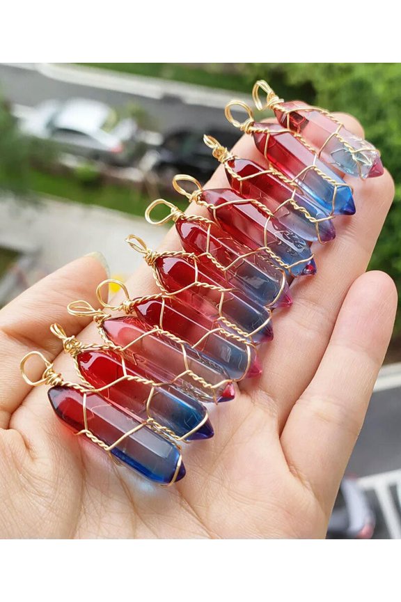 10pcs Colors Crystal Hexagon Point Pendant Chakra Reiki Healing Amulet