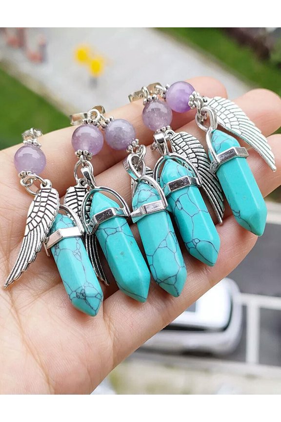 10pcs Cyan Turquoise Amethyst Angel Wing Pendants Chakra Reiki Healing Amulet