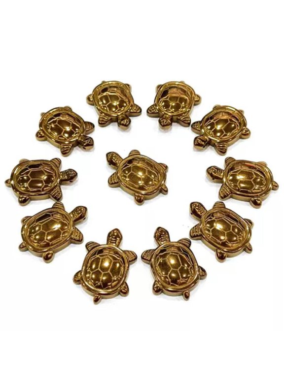 10pcs Gold Carved Hematite Turtle Pendant Bead 40x40x7mm Jewelry Making