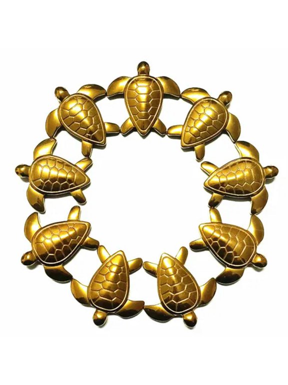 10pcs Gold Hematite Carved Sea Turtle Pendant Bead 43x43x7mm Jewelry Making