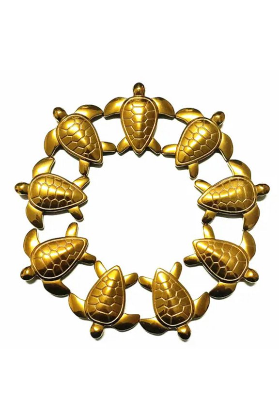 10pcs Gold Hematite Carved Sea Turtle Pendant Bead 43x43x7mm Jewelry Making