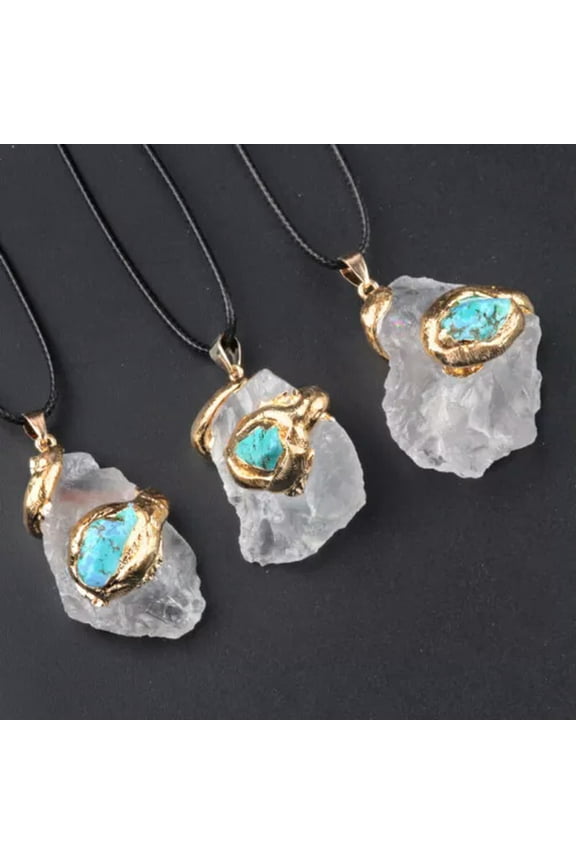 10pcs Gold-Plated Crystal Original Stone Pendant Irregular Multicolor Quartz Gem-Clear Quartz