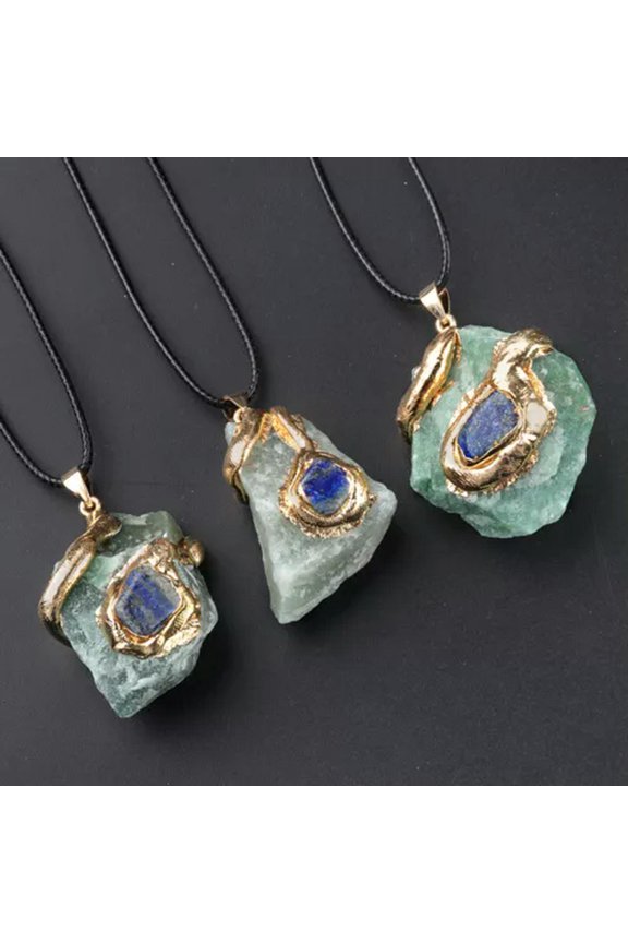 10pcs Gold-Plated Crystal Original Stone Pendant Irregular Multicolor Quartz Gem-Green Aventurine