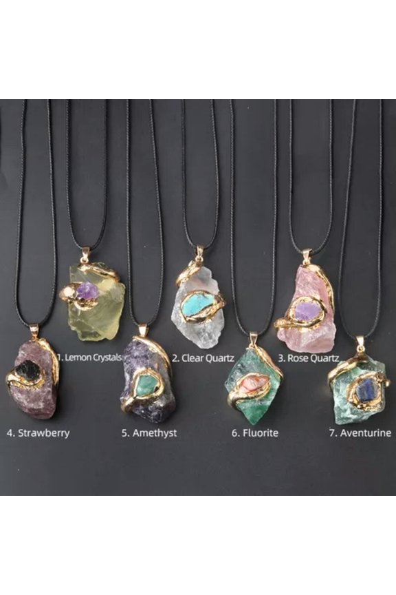 10pcs Gold-Plated Crystal Original Stone Pendant Irregular Multicolor Quartz Gem-Mix Color