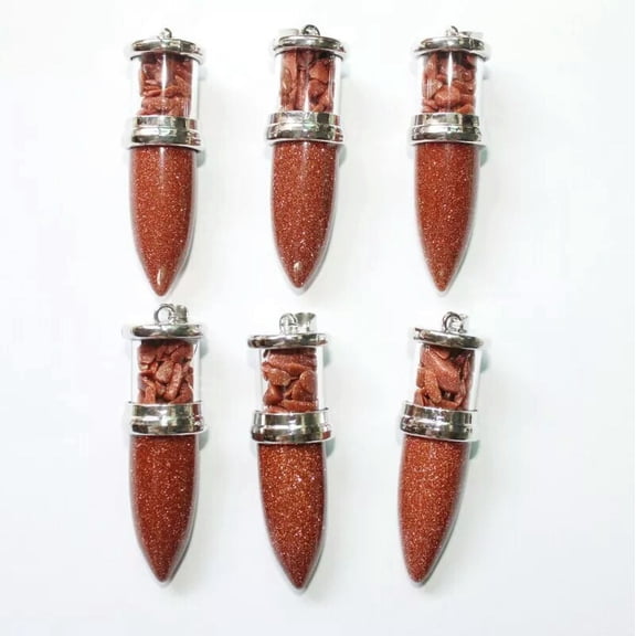 HOOUN 10pcs Gold Sand Stone Bullet Chakra Pendulum Pendants Energy Reiki Healing