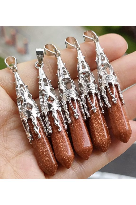 10pcs Gold sand Gems stone Tower Pendants Chakra Reiki Healing Amulet