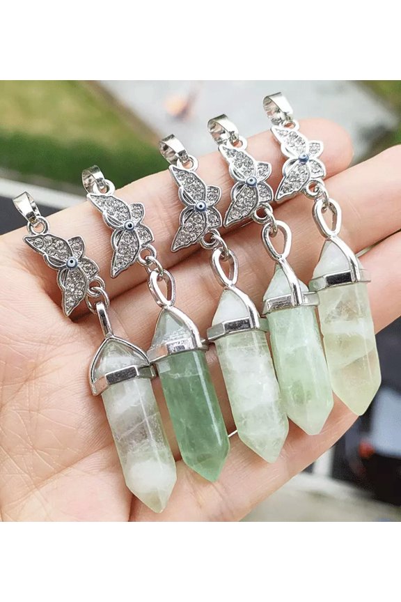 10pcs Green Fluorite Gems Butterfly Pendants Chakra Reiki Amulet Chrismas gift