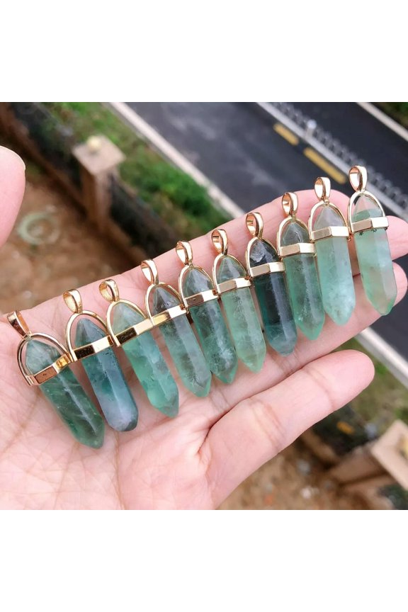 10pcs Green Fluorite Stone Hexagon Pendant Chakra Reiki Healing Amulet Gift