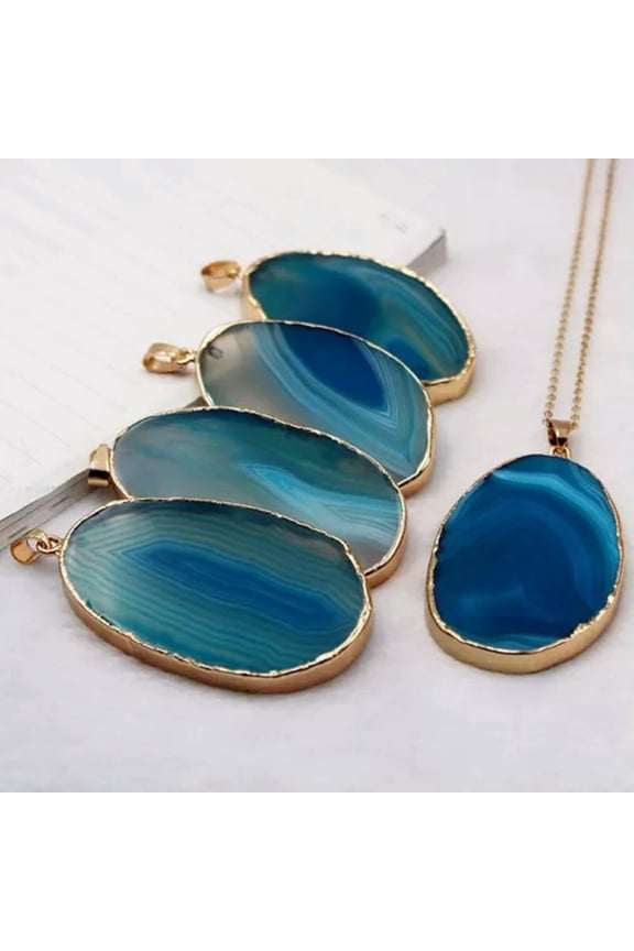 10pcs Irregular Natural Stone Quartz Druzy Agate Slice Pendant Necklaces -1pcs Blue Random