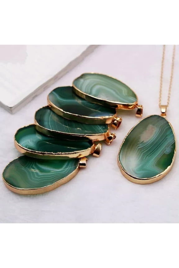 10pcs Irregular Natural Stone Quartz Druzy Agate Slice Pendant Necklaces -1pcs Green Random